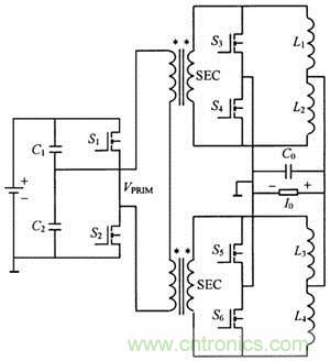 交錯并聯(lián)低壓大電流DC- DC變換器的電路原理圖