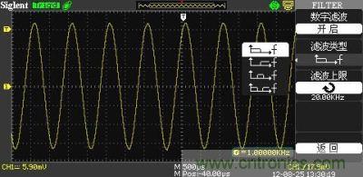 1KHz信號 ，打開數(shù)字濾波，測量值為1KHz