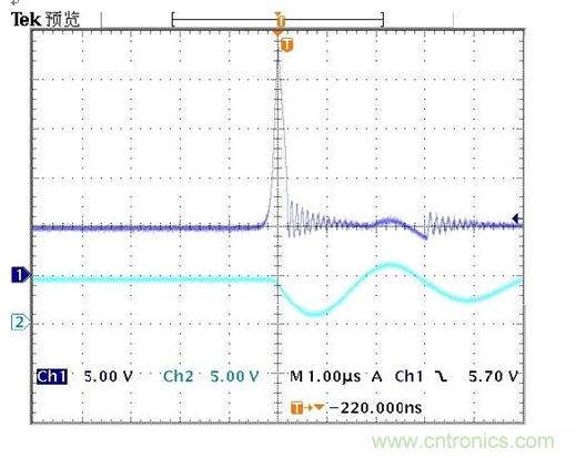 圖B1： 前端沒有TVS時過溫保護瞬間