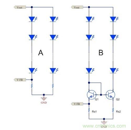 電流鏡 (B) 可針對簡單電阻器電流調節(jié) (A) 提供各種優(yōu)勢。