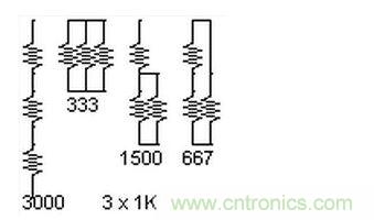 3個(gè)電阻，4種組合。