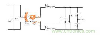 開關電源交流側(cè)EMI濾波器電路