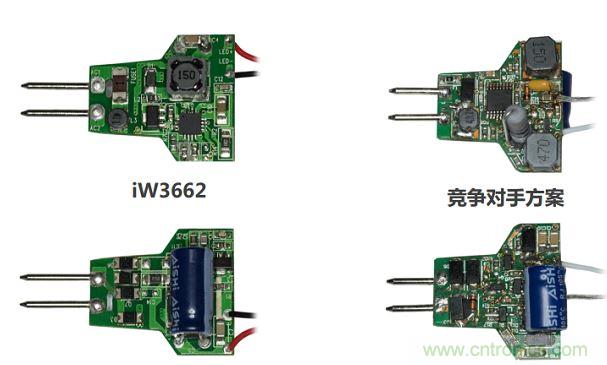 iW3662與競(jìng)爭(zhēng)對(duì)手方案相比，所需外部元器件的數(shù)量大幅降低