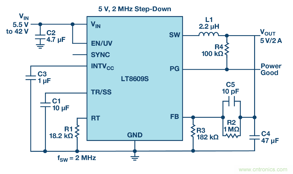 具 2.5 μA 靜態(tài)電流和超低 EMI 輻射的 42 V、2 A/3 A 峰值同步降壓型穩(wěn)壓器