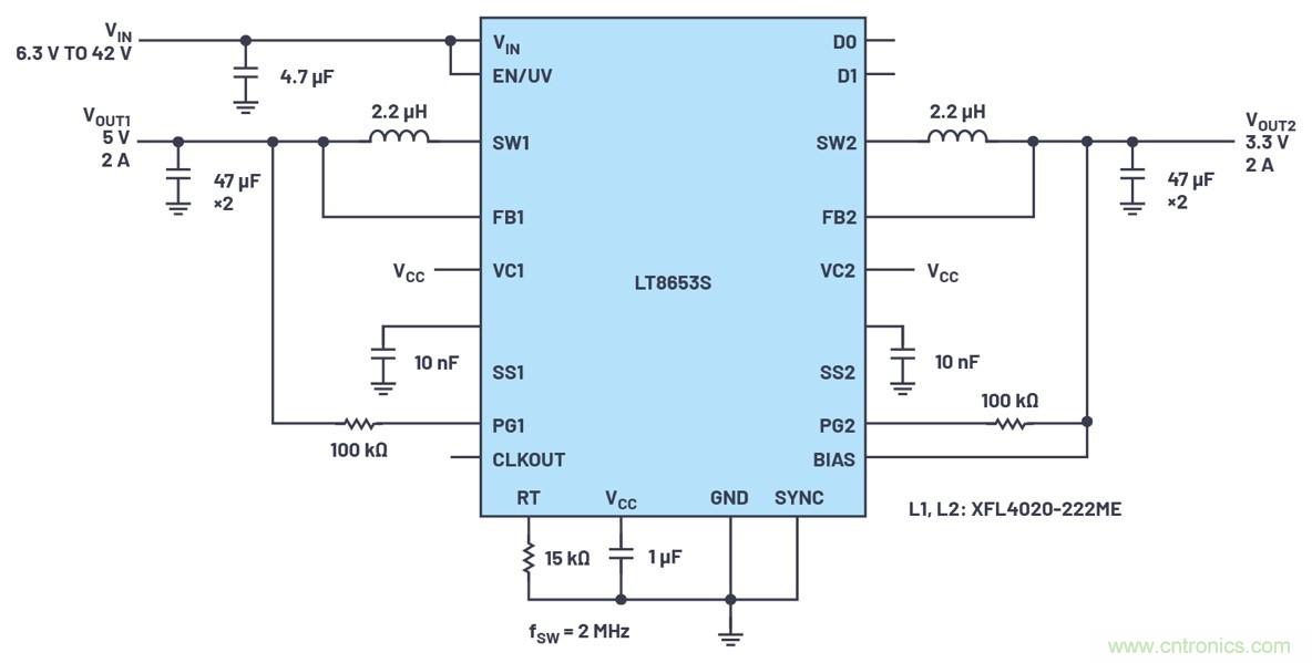 具有6.2 µA靜態(tài)電流的雙通道、42 V、2 A、單片、同步降壓型Silent Switcher 2穩(wěn)壓器