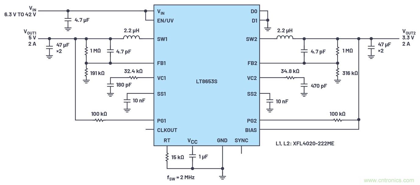 具有6.2 µA靜態(tài)電流的雙通道、42 V、2 A、單片、同步降壓型Silent Switcher 2穩(wěn)壓器