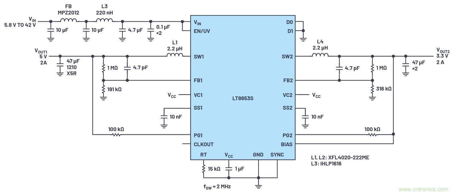 具有6.2 µA靜態(tài)電流的雙通道、42 V、2 A、單片、同步降壓型Silent Switcher 2穩(wěn)壓器