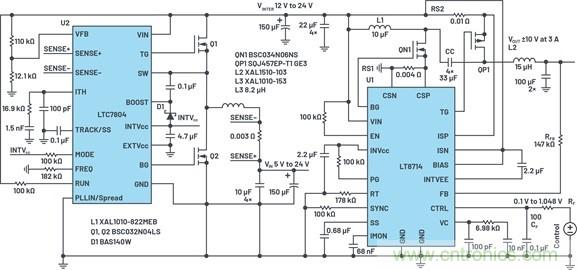 通過5 V至24 V輸入提供雙極性、雙向DC-DC流入和流出電流